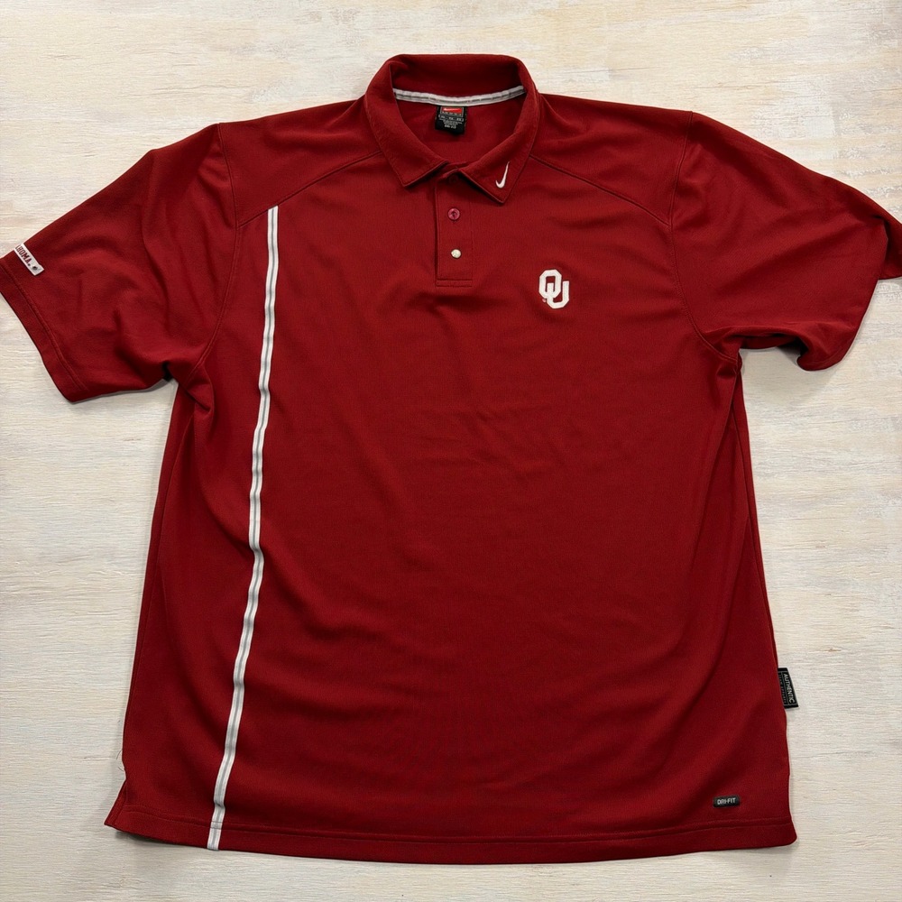 Nike Polo Shirt Oklahoma Sooners Team Dri-FIT XL Racing Stripe Red Mens